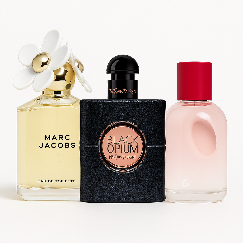 Marc Jacobs Daisy 100ml, Yves Saint Laurent black opium 90ml, Glossier You Eau de Parfum 50ml