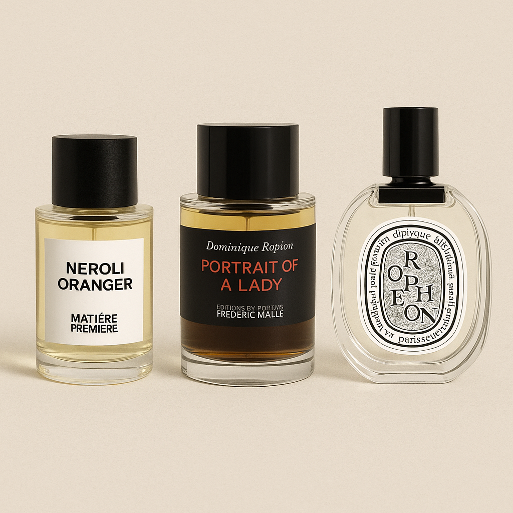Matière Première Neroli Oranger  50ml, Frederic Malle Portrait of a lady 100ml, Diptyque Orphéon 75ml