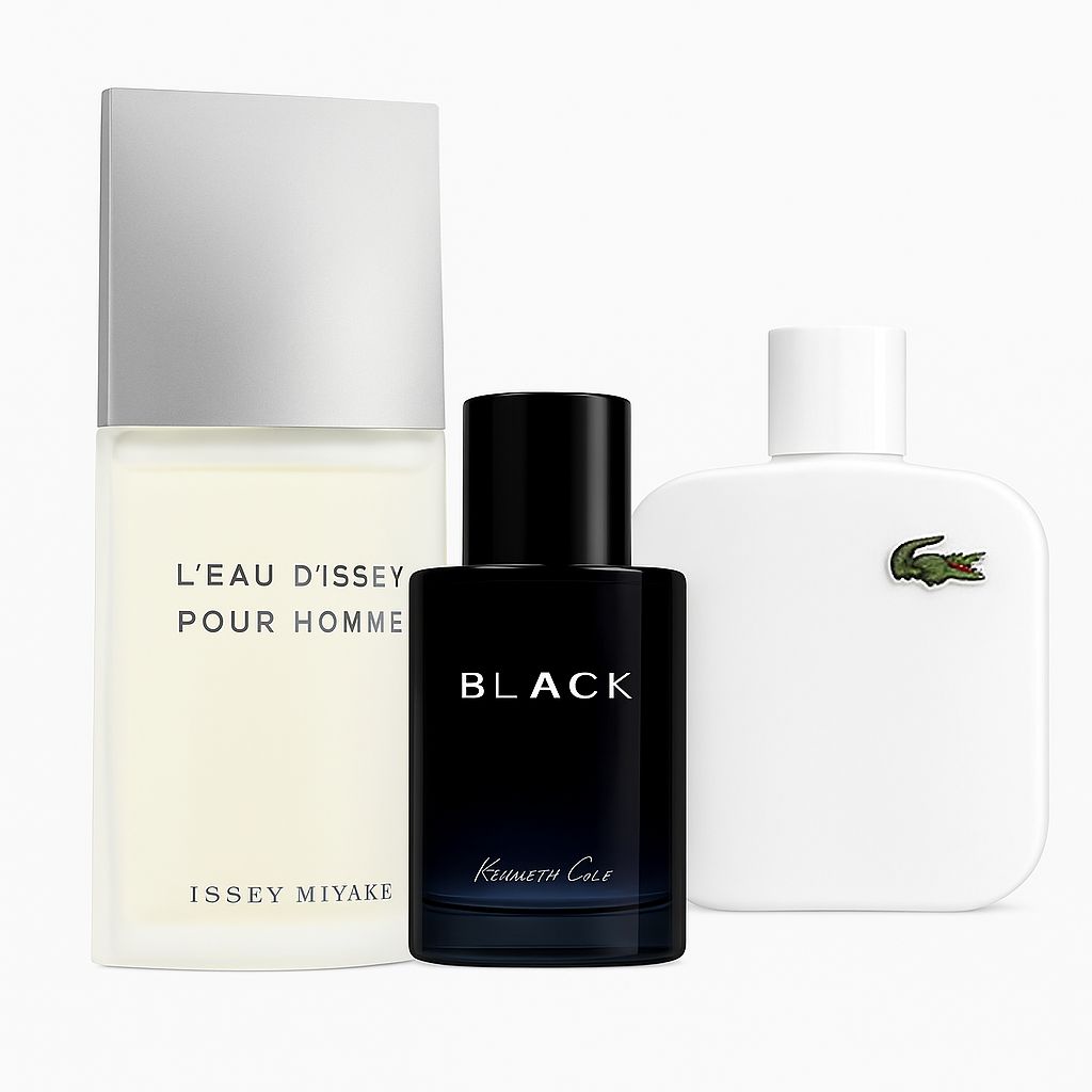 Issey Miyake L'Eau d'Issey pour Homme Eau de Toilette 100ml, Kenneth Cole Black Eau de Toilette 100ml, Lacoste L.12.12 Blanc Eau de Toilette 100ml